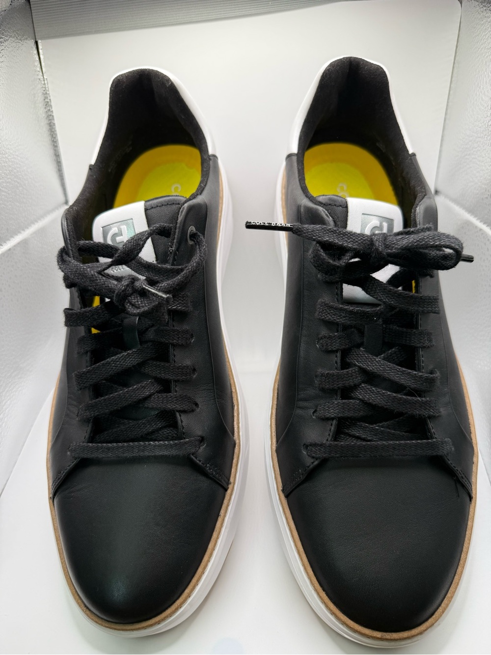 Low-Top Black Leather Sneakers with White Sole - Unbranded